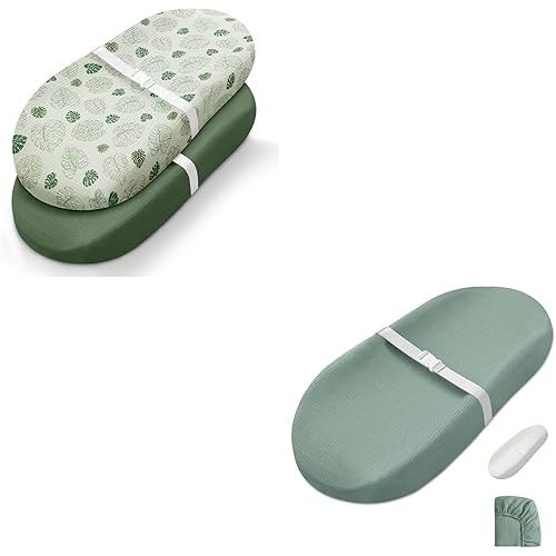 Blissful Diary Avocado Baby Changing Pad and 2 Packs Muslin Changing Pad Cover for Girls Boys