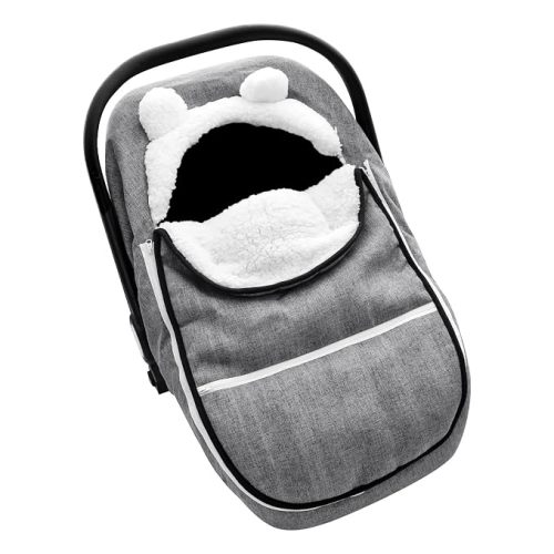 Winter Carseat Cover for Baby Girl Boy, Super Windproof Baby Car Seat Cover Protect Baby from Cold Weather, Plush Fleece Infant Car Seat Cover Canopy, Gray