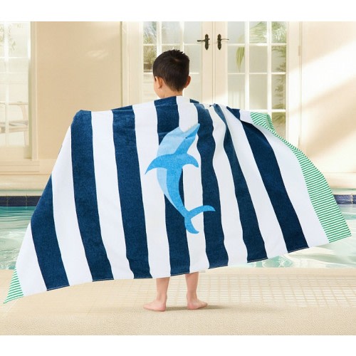 Rugby Stripe Shark Kid Beach Towel UPF 50+