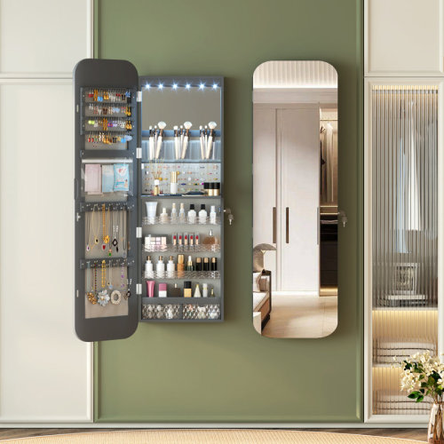 Ebern Designs 14.5'' Wide Over the Door Jewelry Armoire with Mirror & Reviews | Wayfair