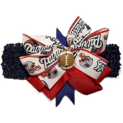 Patriots Baby Girl Boutique Bow Crocheted Headband- Fits newborn- adult