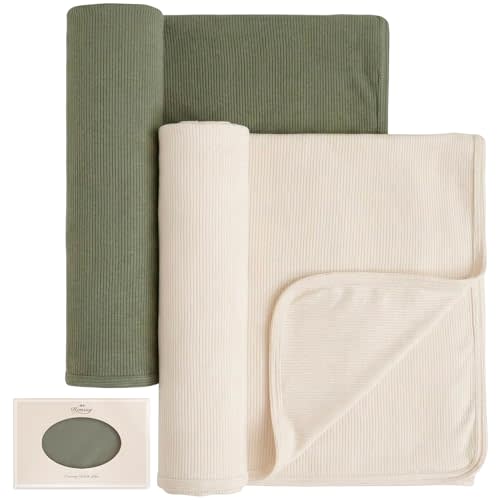 Konssy Ribbed Knit Baby Blankets 2 Pack, Stretchy Lightweight Swaddle Blanket for Boys & Girls, Soft Cozy Receiving Wrap for Newborns, Infants, & Toddlers, 33x42 Inch
