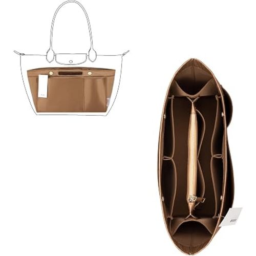 ZTUJO Purse Organizer Insert For Handbags, Silky Bag Organizer With 2 Zippers For Speedy Neverful Tote and More (Brown, XX-Large)