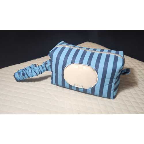 Blue Striped Mini Diaper Wipes Clutch - Diaper Pouch