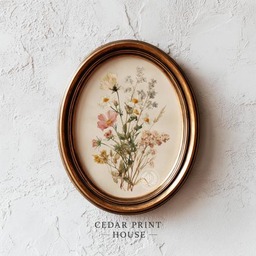 Vintage Botanical Print: Soft Bouquet of Wildflowers - Cottagecore Neutral Decor, Rustic Delicate Floral Art, Printable Downloadable Art