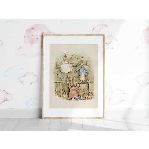 Beatrix Potter Poster Prints, Antique Peter Rabbit Bunnies Gardening Illustration, Vintage Nursery Wall Decor, Children's Room Art - 141P