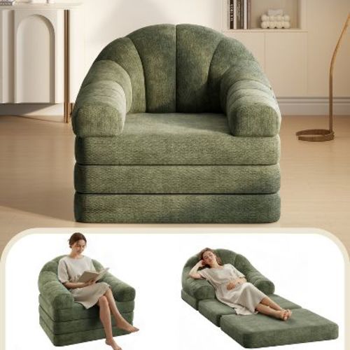 2-in-1 Folding Sofa Bed Foldable Chair Bed for Living Room, Bedroom, Green