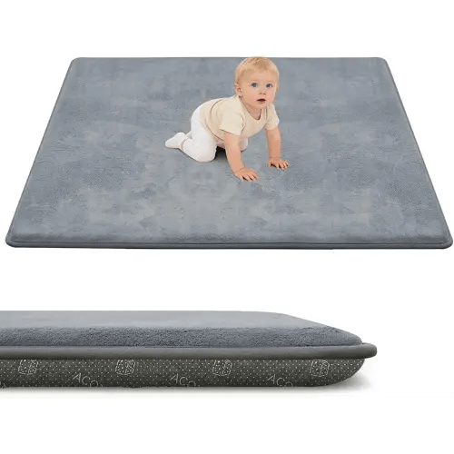 ACOMOPACK 1.3" Thick Baby Play Mat for Floor 59x71-Large Water-Repellent&Non-Slip Memory Foam Mat for Kids,Toddlers,Soft Velvet Nursery Rug for Tummy Time&Crawling,Yoga,Tatami Style(Grey)