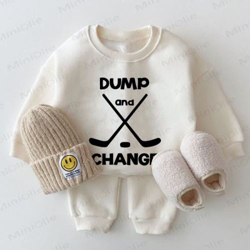 DUMP AND CHANGE Baby Hockey White Sweatshirt 2-piece Set