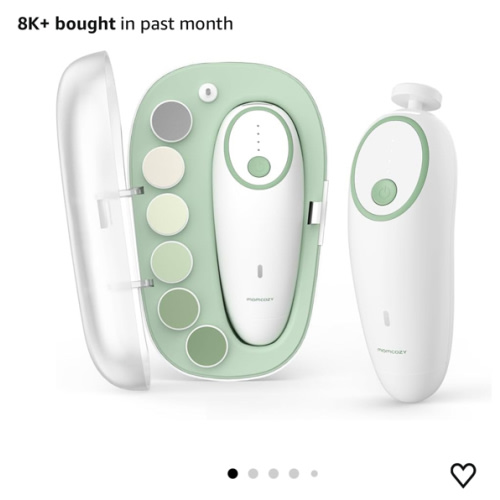 Momcozy Baby Nail File Electric, Gentle Baby Nail Trimmer Electric, Baby Nail Clipper with Night Light, 7 Grinding Head Replacement Pads, Green