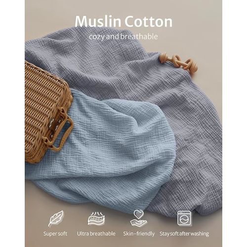 Blissful Diary Muslin Crib Sheets, 2 Pack, Light Blue & Grey
