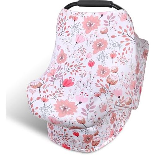 Rquite 4-in-1 Baby Car Seat Canopy, Stretchy Nursing Breastfeeding Cover