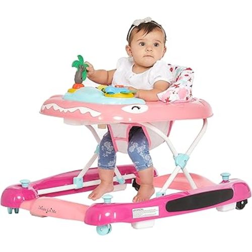 Dream On Me Baby Steps Baby Walker in Pink, Adjustable Three Position Height Setting, Removable Tray, Easy to Fold and Store Baby Walker