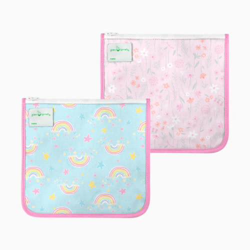 GREEN SPROUTS Reusable Insulated Storage Bags (2 Pack) - Aqua Rainbows
