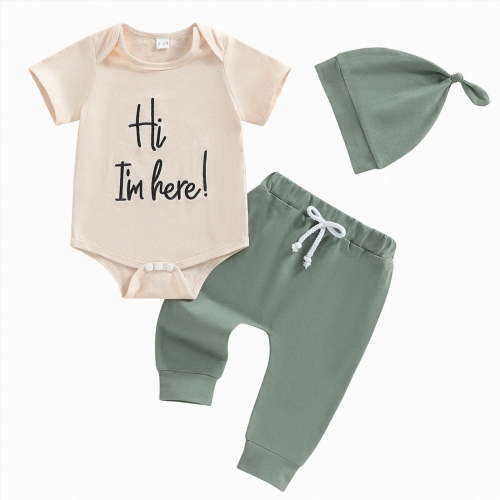 CAUYDY Newborn Going Home Outfits Boy Preemie Baby Boys Clothing Romper Pants Hat 3PCS Layette Set Infant Fall Clothes 6-18Months (Sizes 0-3 Months,Beige)