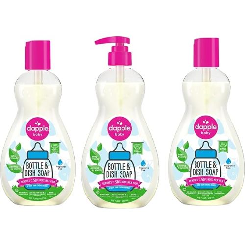 Dapple Baby Bottle Soap, Hypoallergenic Dish Soap for Baby Bottles, Powered by Plants, 1 Pump Included, Packaging May Vary, Fragrance Free, 16.9 Fl Oz (Pack of 3)