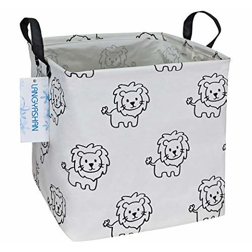 LANGYASHAN Square Storage Baskets Waterproof Canvas Children Laundry Nursery Hamper for Shelves Gift Baskets Toy Organizer Room Decor(Lion)