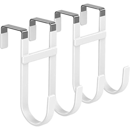FYY Over The Door Hooks - 2 Pack Heavy Duty Dual-Hook Organizer Hanger with Non-Slip Rubber for Towels, Clothes, Hats & Bags Use in Bathroom, Bedroom, Kitchen - Fits Interior Doors Up to 1 3/8" White