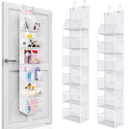 Bevtee 2 Pack over The Door Organizer, 6-Shelf over The Door Pantry Organizer, Hanging Storage with Clear Plastic Pockets, White