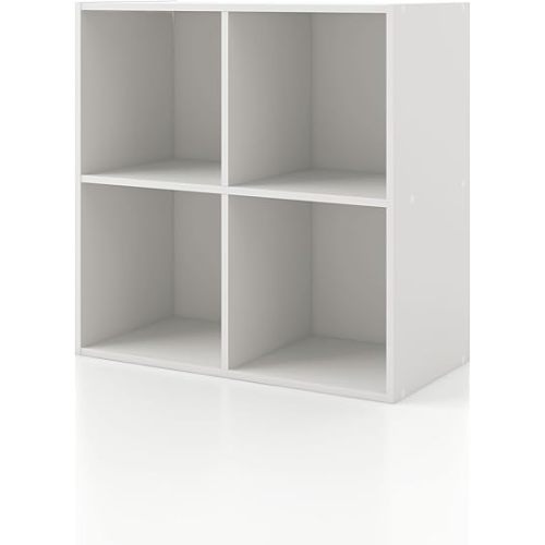 HOMES: INSIDE + OUT Apexa 4 Cube Storage Organizer Shelves, Stackable Wood Bookcase Fits Cubby Bins for Organization, Dorm Teen Room Decor & Home Office, White