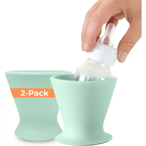 Bökee Ultimate Non-Toxic Silicone Breast Pump and Baby Bottle Holder – Easy One Hand Milk & Formula Prep with Premium Wide Base Suction Cup - Dishwasher Safe - Robins Egg, 2-Pack