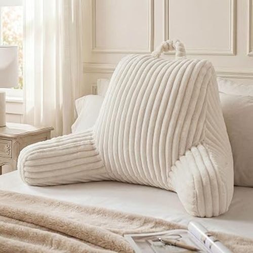 Blissful Diary Reading Pillow for Sitting in Bed, Large Flannel Back Pillow Bed Sitting Up for Adult & Children, Backrest Cushion for Sit Up in Couch or Floor, Dorm Essentials, Cream White