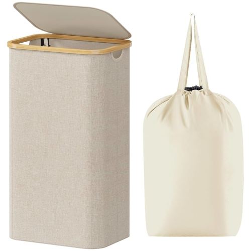 Amazon.com: Lifewit 100L Laundry Basket with Lid, Clothes Hampers for Laundry with Bamboo Handles and A Removable Bag, Large Foldable Laundry Hamper for Bedroom, Bathroom, Dorm, Laundry Room, Beige : Home & Kitchen
