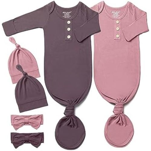 Baby Noah Newborn Knotted Gown Set with Hat and Headband - Buttery Soft Tie Bottom Gown for Baby's Sweet Dreams (2 Packs)