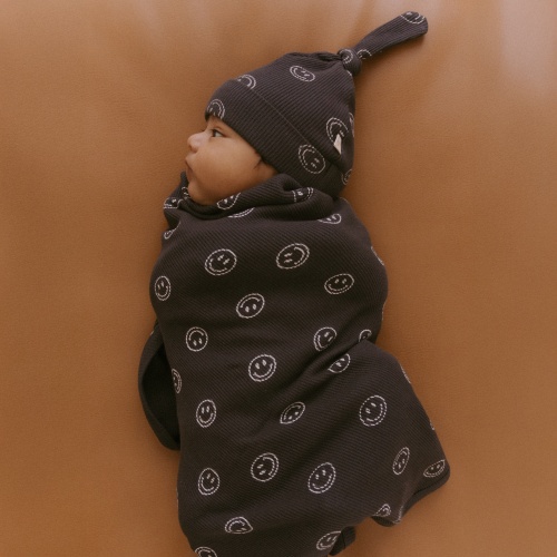 Organic Swaddle Blanket & Hat Set - Happy Face