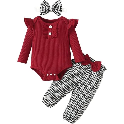 Baby Girl Clothes Newborn Infant Long Sleeve Ruffle Romper Floral Pants Outfit Headband Set