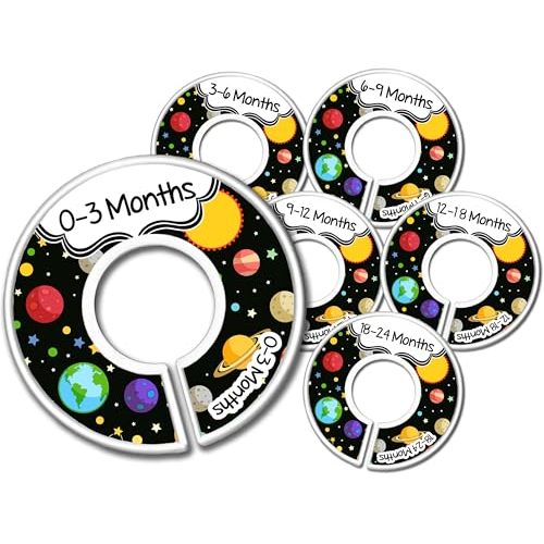 Baby Closet Dividers Set of 6, 0-3 to 18-24 Months Solar System Space Nursery, Planets Stars Galaxy, Nursery Closet Organizer, Handmade Gender Neutral Decor