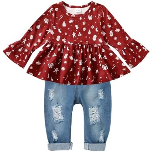 CARETOO Girls Clothes Outfits Cute Baby Girl Floral Long Sleeve Pant Set Flower Ruffle Top