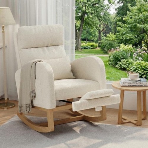 Rocking Chair with Side Pockets, Corduroy Glider Nursery Chair with Pillow, Accent Armchair for Living Room & Bedroom