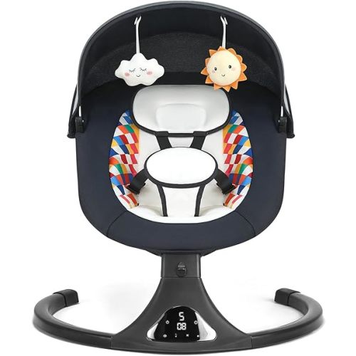 Baby Swing for Infants, Modern Infant Swings with Bluetooth & Remote Control, 5 Speed Motions, 12 Soothing Sounds, Portable for Newborns (Max 20 lbs Black)