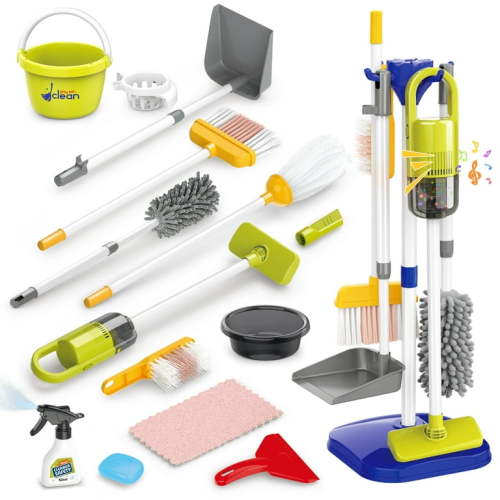 JoyStone 22 Pcs Kids Cleaning Set, Housekeeping Pretend Play Kit Toddler Role Play Toys, Include Broom Mop Duster Dustpan Brushes Rag, Play House Game Toy for Kids Age 3+, Blue