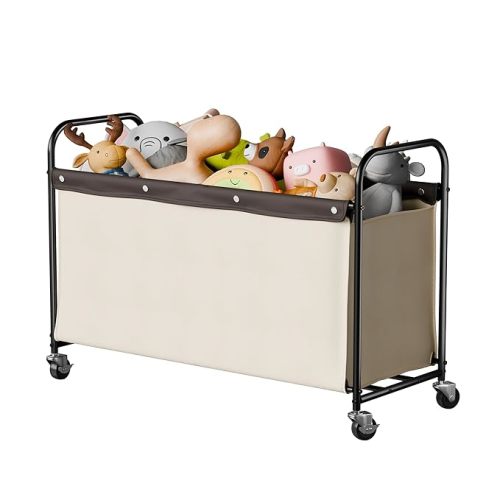 StorageWorks Toy Chest Storage with Wheels, Extra Large Kids Toy Box, Toy Storage Organizer, Metal Toybox for Bedroom, Living Room Area, Kids Room, 135L, Light Khaki