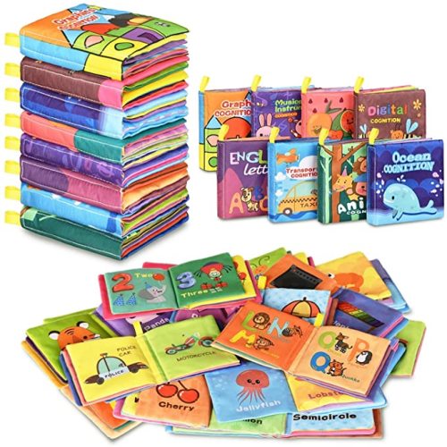 Baby Bath Books,Nontoxic Fabric Soft Baby Cloth Books,Early Education Toys,Waterproof Baby Books for Toddler, Infants Perfect Shower Toys,Kids Bath Toys Birthday Gift(Pack of 8)