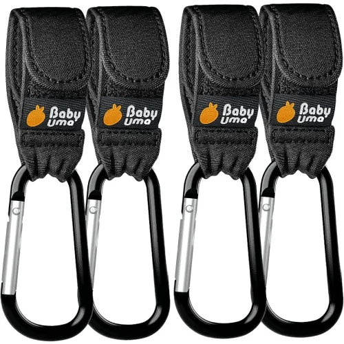 Baby Uma Baby Stroller Hooks for Bags - 4-Pack of Stroller Clips for Diaper Bag, Carry 11 lbs per Stroller Carabiner Clip, Adjustable Stroller Straps, Bag Hook, Universal Stroller Accessories