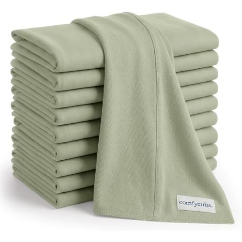 Comfy Cubs Baby Burp Cloths Set (Pack of 10) - Large, 6-Layer, Ultra Absorbent 100% Cotton for Infant Spit-Up, Drool, and Messes - Soft, Gentle, Thoughtful New Born Baby Gifts, Sage
