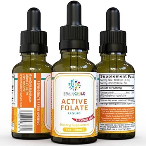 BrainChild Nutritionals Active Folate Pure Liquid Extract Supplement - L-Methylfolate for Better Absorption, Improve Cellular Function, Support Immune System, Water Soluble B Complex, 1oz