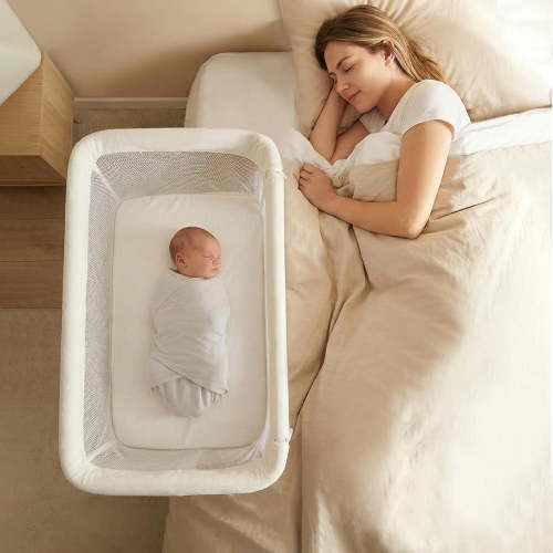 INFANS Over Bed Bassinet for Baby, Bedside Sleeper with Lowering Wall for Easy Access, Safe Close Sleeping, Adjustable Height, Storage, Newborn Infant Girls Boys