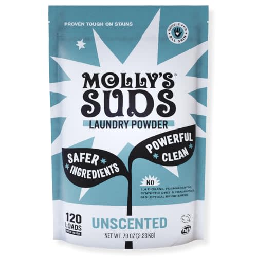 Molly's Suds Original Laundry Detergent Powder | Clean Laundry Detergent Powder for Sensitive Skin | Simple, Effective Ingredients, Stain Fighting | 120 Loads (Unscented)