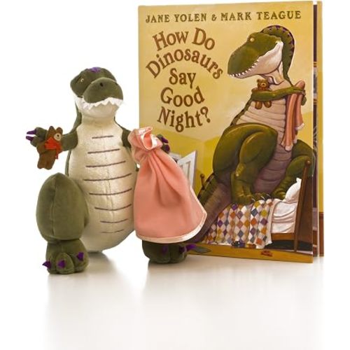 How Do Dinosaurs Say Goodnight? Hardcover Book with Plush Dinosaur Character Set