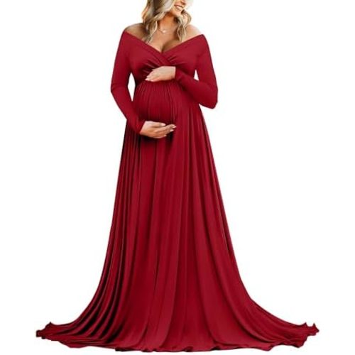 Saslax Maternity Off Shoulders Half Circle Gown for Baby Shower Photo Props Dress