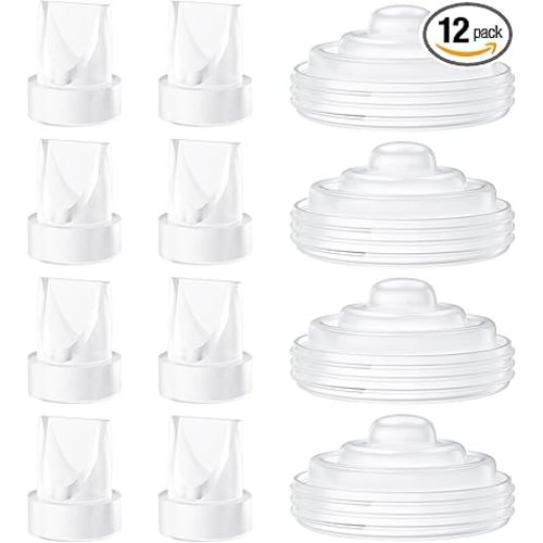 12 Pack Pump Parts, 8PCS Duckbill Valves 4PCS Silicone Diaphragm Compatible with Momcozy M5, Replace Mom Cozy M5 Replacement Parts