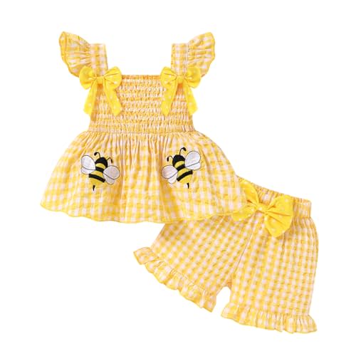YOUNGER TREE Toddler Girl Clothes Baby Girls Ruffle Sleeveless Bowknot Dress Tops Shorts Set Cute Summer Kids Outfits