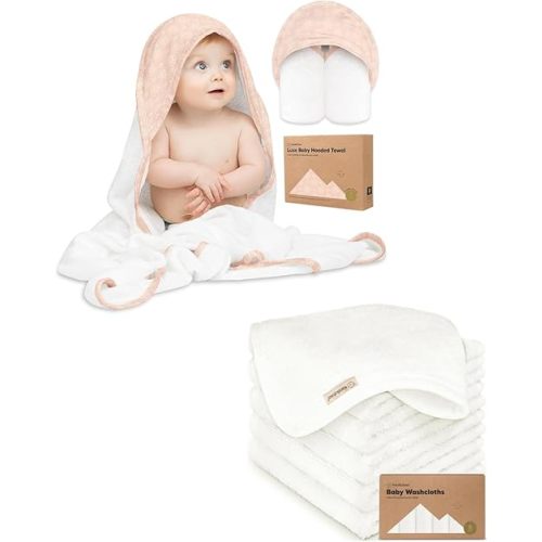 KeaBabies Baby Hooded Towel and Baby Washcloths for Newborn, Kids - Soft Bath Towels with Hood for Toddlers - Soft, Absorbent Infant Bath Cloth and Face Washcloths for Boys, Girls