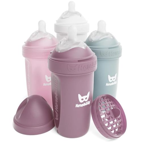 Herobility Double Anti-Colic Baby Bottles – 8.5 fl oz/240ml – 4-Pack – Multicolor – White, Gray, Pink, Hawthorn Rose