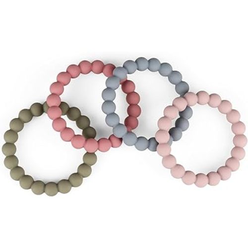 Baby Teether Rings, 100% Silicone Teether Bracelets for 3m+ Babies to Self-Soothe, BPA Free & Phthalate Free - Includes 4 Neutral Baby Rings