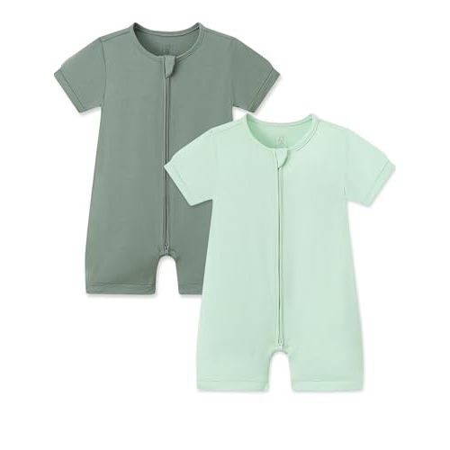 JunNeng Baby Boy Girl Pajamas 2 Pack Rayon from Bamboo Summer Sleeper Infant Short Sleeve Zipper Footless One-piece Romper